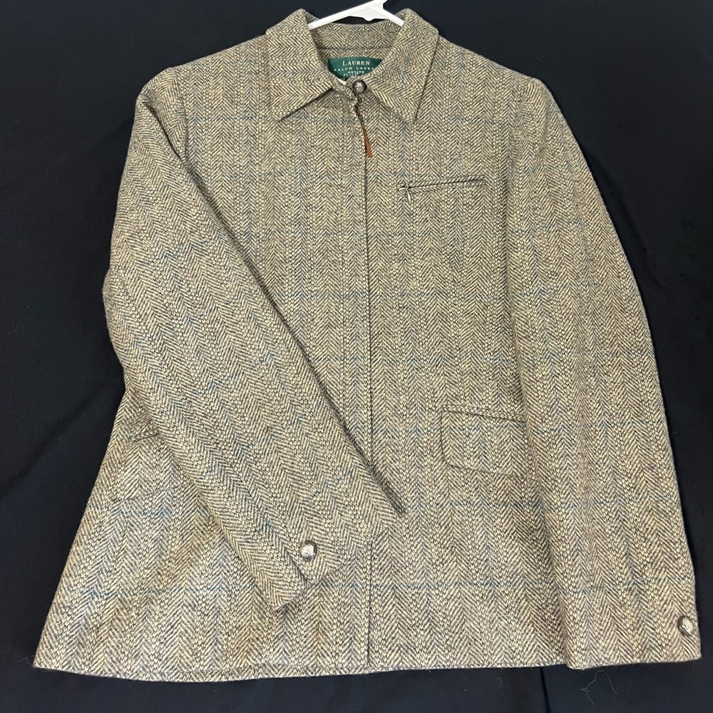 Lauren Ralph Lauren Petite 12P 100% Shetland Wool Herringbone Equestrian Jacket - Picture 2 of 9